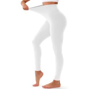 Women's White Tummy Control Through Workout Soft Yoga High Waisted Leggings